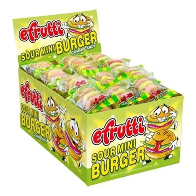 E-FRUTTI SOUR MINI BURGER GUMMI .32OZ / 60CT