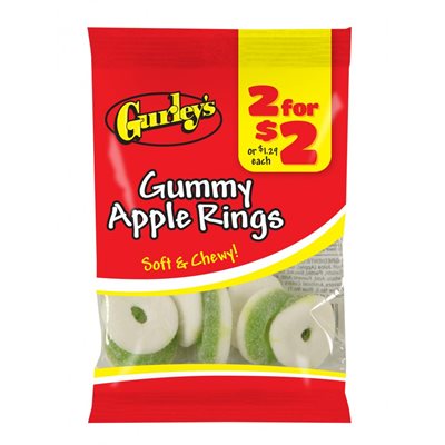 GURLEY'S 2 / $2 GUMMY APPLE RINGS 3OZ / 12CT