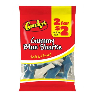 GURLEY'S 2 / $2 GUMMY BLUE SHARKS 2.5OZ / 12CT