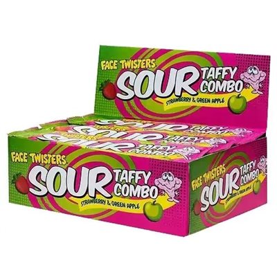 FACE TWISTERS SOUR TAFFY STRAW / GREEN APPLE 24CT